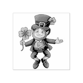 Leprechaun Jumping St. Patrick's Day Wood Block Rubberstempel