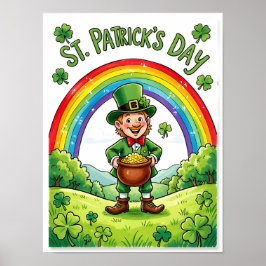 Leprechaun Kabouter St. Patrick's Dag Klaver Poster