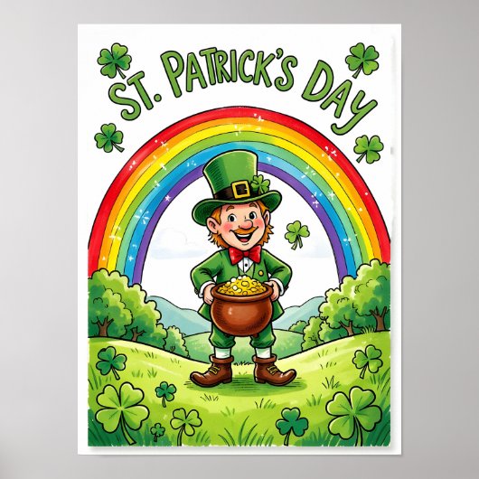 Leprechaun Kabouter St. Patrick's Dag Klaver Poster (Voorkant)