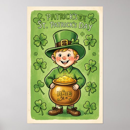 Leprechaun Kabouter St. Patrick's Day Klaver Poste Poster (Voorkant)