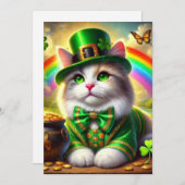 Leprechaun Kat St. Patrick's Day Platte Viering Ka Feestdagenkaart (Voorkant / Achterkant)