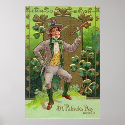 Leprechaun Klaver Kluppelstok Kleipijp Poster (Voorkant)