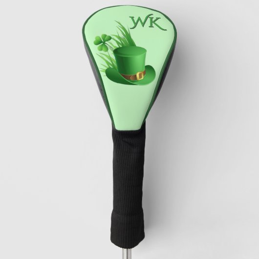 Leprechaun Kloverhoed in Gras Monogram Golfheadcover (Voorkant)