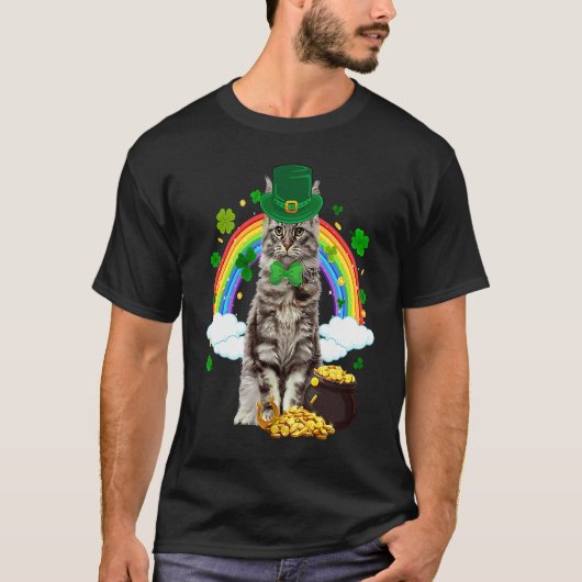 Leprechaun Maine Coon Kat Shamrock C St. Patrick's T-shirt (Voorkant)