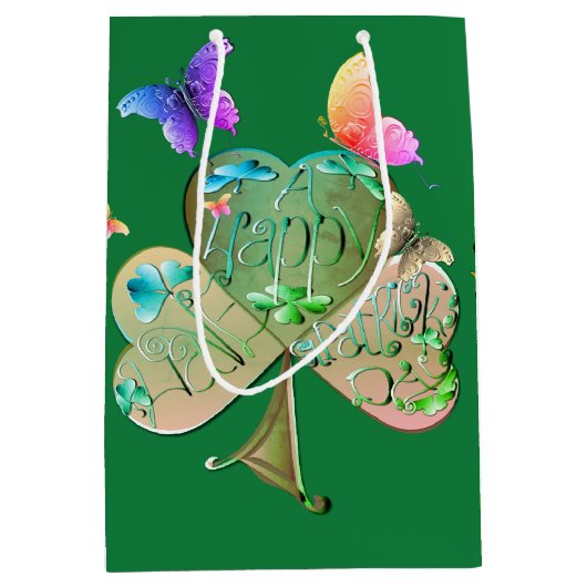 Leprechaun Mediu: "Heb een gelukkige St. Patrick's Medium Cadeauzakje (Voorkant)