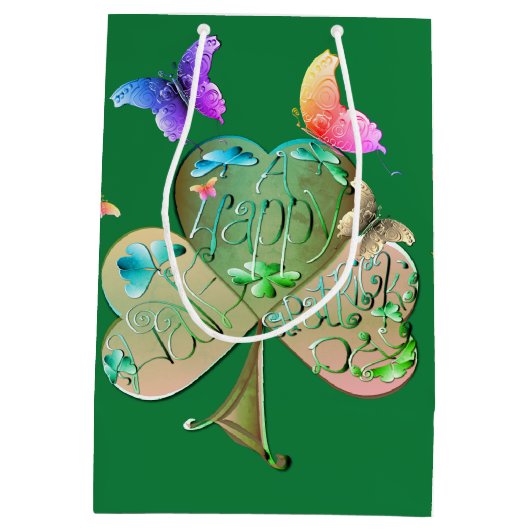 Leprechaun Mediu: "Heb een gelukkige St. Patrick's Medium Cadeauzakje (Achterkant)