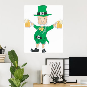 Leprechaun met bier poster