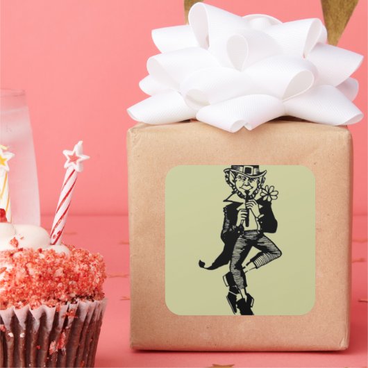 Leprechaun met Flute Vierkante Sticker (Feest)