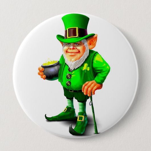 LEPRECHAUN MET GOLD-toets Ronde Button 4,0 Cm (Voorkant)