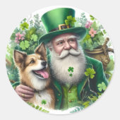 Leprechaun met hond ronde sticker (Voorkant)