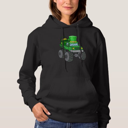 Leprechaun Monster Truck Shamrock St Patrick Day B Hoodie (Voorkant)