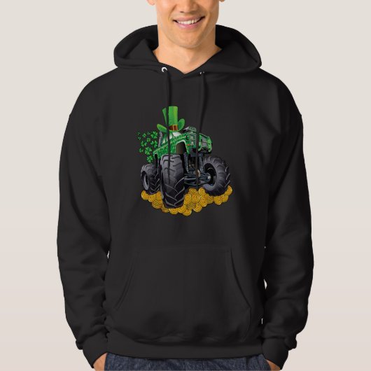 Leprechaun Monster Truck Shamrock St Patrick Day B Hoodie (Voorkant)