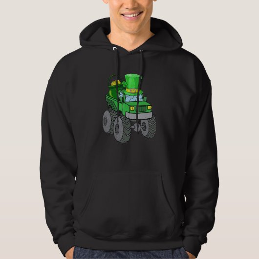 Leprechaun Monster Truck Shamrock St Patrick Day B Hoodie (Voorkant)