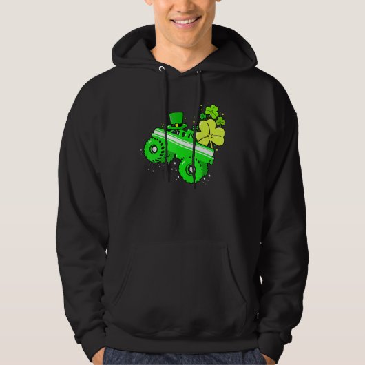 Leprechaun Monster Truck Shamrock St Patrick Day B Hoodie (Voorkant)