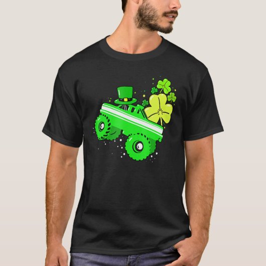 Leprechaun Monster Truck Shamrock St Patrick Day B T-shirt (Voorkant)