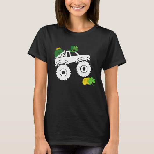 Leprechaun Monster Truck Shamrock St Patrick Day B T-shirt (Voorkant)