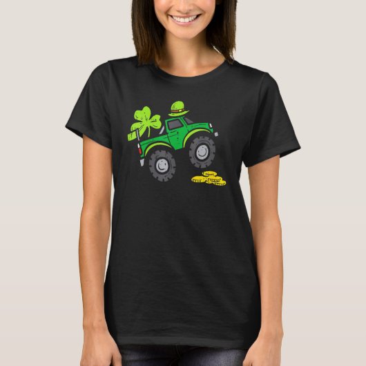 Leprechaun Monster Truck Shamrock St Patrick Day B T-shirt (Voorkant)