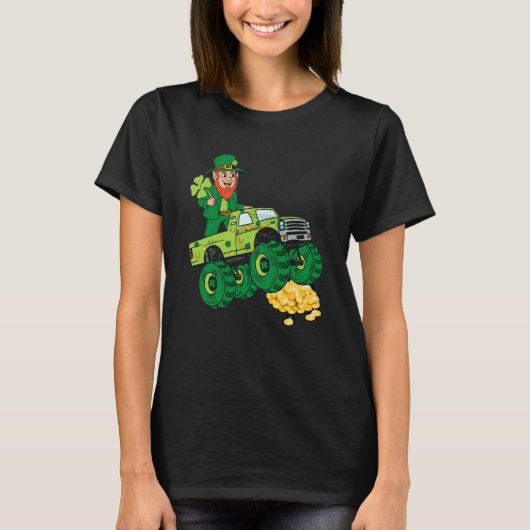 Leprechaun Monster Truck Shamrock St Patrick Day B T-shirt (Voorkant)