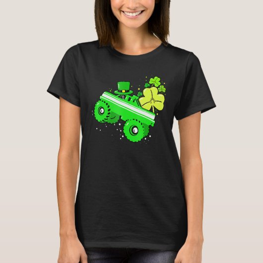 Leprechaun Monster Truck Shamrock St Patrick Day B T-shirt (Voorkant)