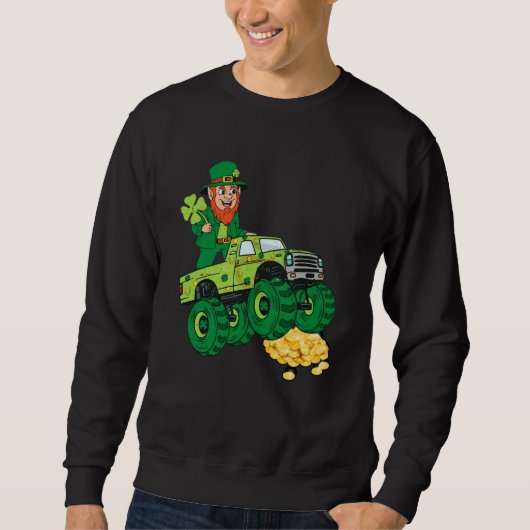 Leprechaun Monster Truck Shamrock St Patrick Day B Trui (Voorkant)