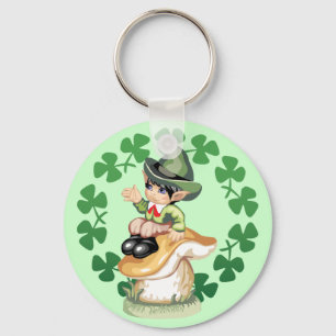 Leprechaun op een paddenstoel sleutelhanger