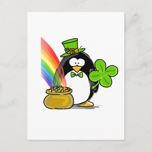 Leprechaun Penguin Briefkaart (Voorkant)