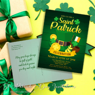 Leprechaun Pet en gouden St. Patrick's Day Uitnodiging Briefkaart