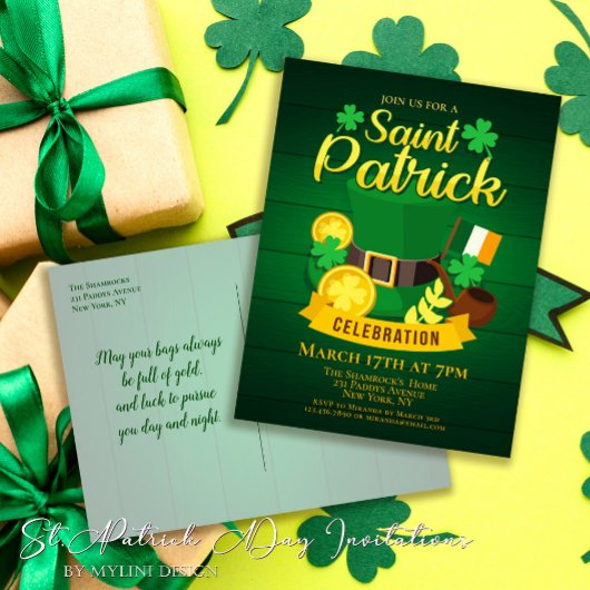 Leprechaun Pet en gouden St. Patrick's Day Uitnodiging Briefkaart