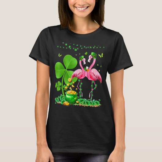 Leprechaun Pet Flamingo Shamrock St Patricks Day B T-shirt (Voorkant)