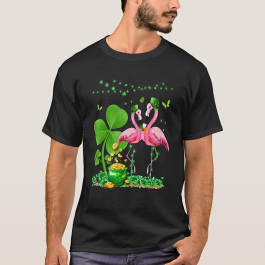 Leprechaun Pet Flamingo Shamrock St Patricks Day B T-shirt (Voorkant)