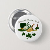 Leprechaun Pet Gold Hoefijzer - St Patrick's Ronde Button 5,7 Cm (Voorkant /achterkant)