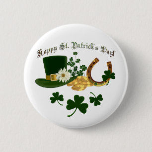 Leprechaun Pet Gold Hoefijzer - St Patrick's Ronde Button 5,7 Cm