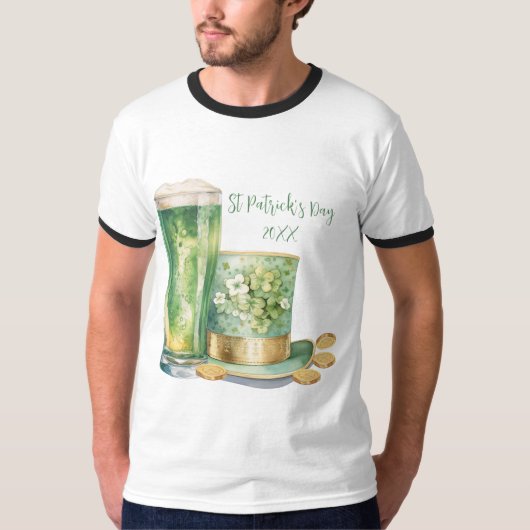 Leprechaun Pet met Groen Bier op St Patrick's Day T-shirt (Voorkant)