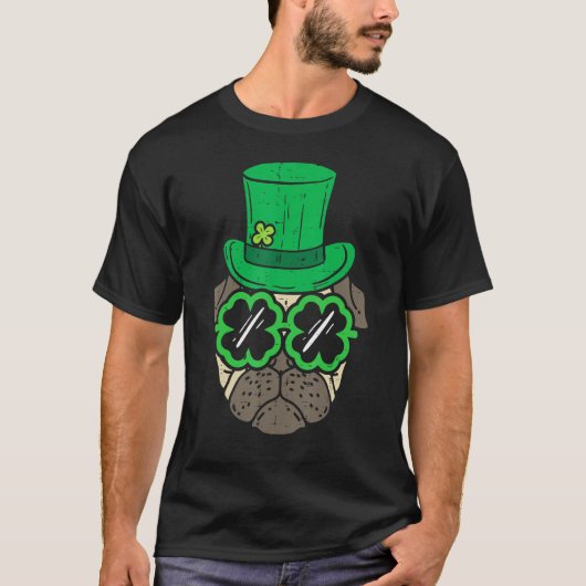 Leprechaun Pet Pug Shamrock Glasses St Patricks Da T-shirt (Voorkant)