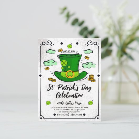  Leprechaun Pet St. Patrick's Day Uitnodiging Briefkaart (Staand voorkant)