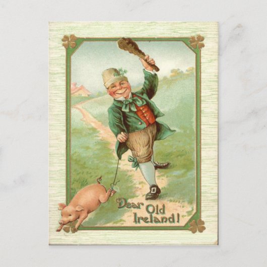 Leprechaun Pig Shillelagh St Patrick's Day Briefkaart (Voorkant)