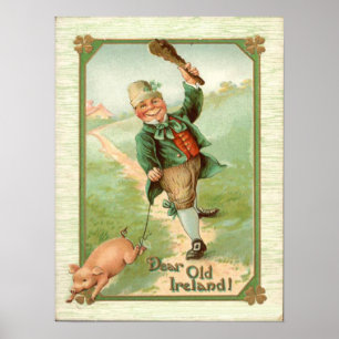  Leprechaun Pig Shillelagh St Patrick's Day Poster