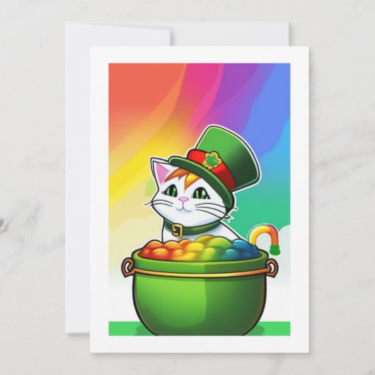Leprechaun Rainbow Cat Feestdagenkaart (Voorkant)