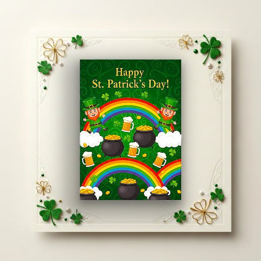 Leprechaun Regenboog Goud Pot Groen Cartoons Kaart
