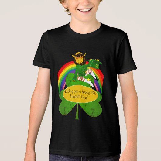 Leprechaun regenboog St. Patrick's Tri-Blend Shirt (Voorkant)