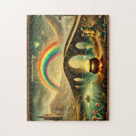 Leprechaun Regenboogbrug Vintage Iers landschap Legpuzzel