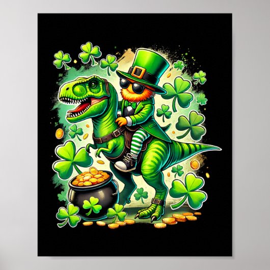 Leprechaun Ridder T Rex Dinosaurus St Pat Trex Pat Poster (Voorkant)