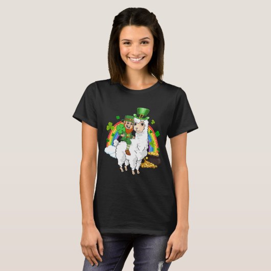 Leprechaun Ride Llama Alpaca Saint Patricks Day T-shirt (Voorkant volledig)