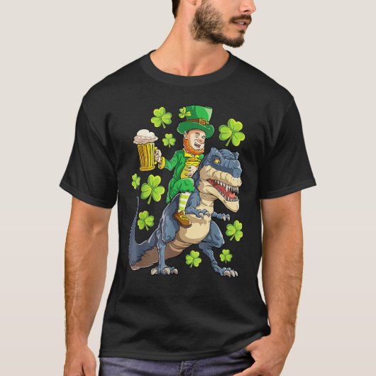 Leprechaun Riding Dinosaur Rex St Patricks Day Man T-shirt (Voorkant)