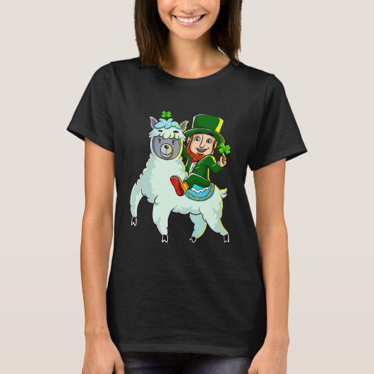Leprechaun Riding Llama Shirt Funny St Patricks (Voorkant)