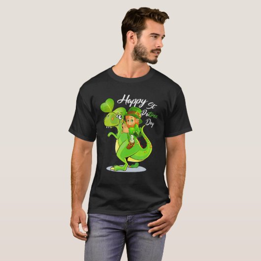 Leprechaun Riding Trex St Patrick's Day Dinosaur G T-shirt (Voorkant volledig)