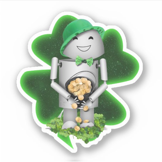 Leprechaun Robot St. Patrick's Day Sticker (Voorkant)