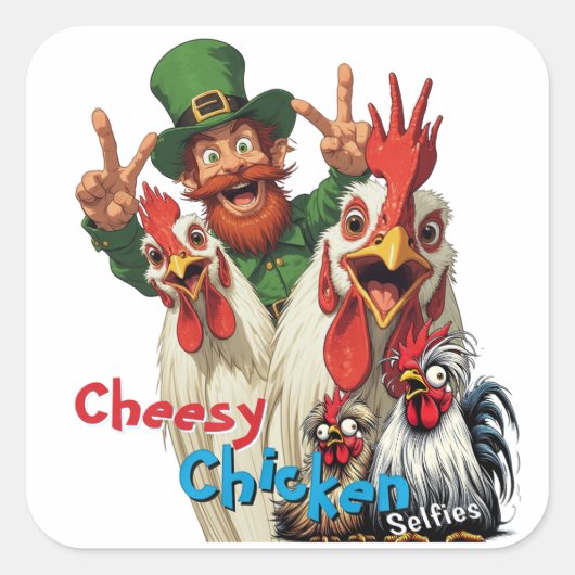 "Leprechaun Selfie" Chessy Chicken Selfies Vierkante Sticker (Voorkant)