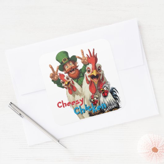 "Leprechaun Selfie" Chessy Chicken Selfies Vierkante Sticker (Envelop)