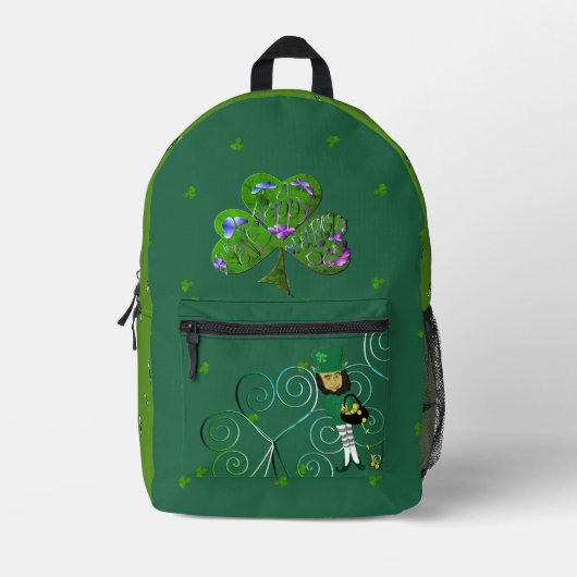Leprechaun Shamrock Blauwgroen Print Cut Sew Bag Bedrukte Rugzak (Voorkant)